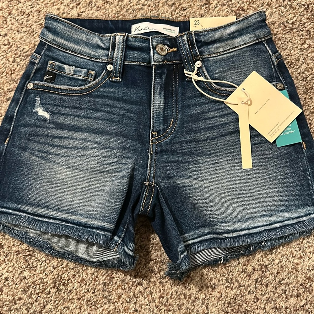 KanCan Women's Dark Blue Distressed Denim Jean Shorts